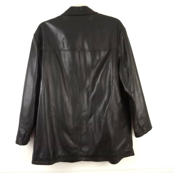 Roundtree & Yorke Black Lambskin Leather Button Up Car Coat - Picture 3 of 13